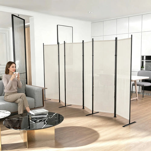 6 Ft Folding Room Divider, Portable Privacy Screen, Beige