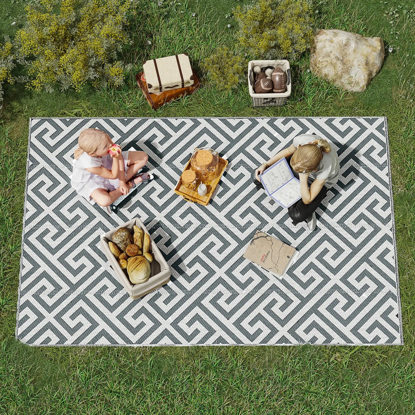 Reversible Outdoor RV Rug, Patio Floor Mat, 5' x 8', Grey & White Garden Decor at Gallery Canada
