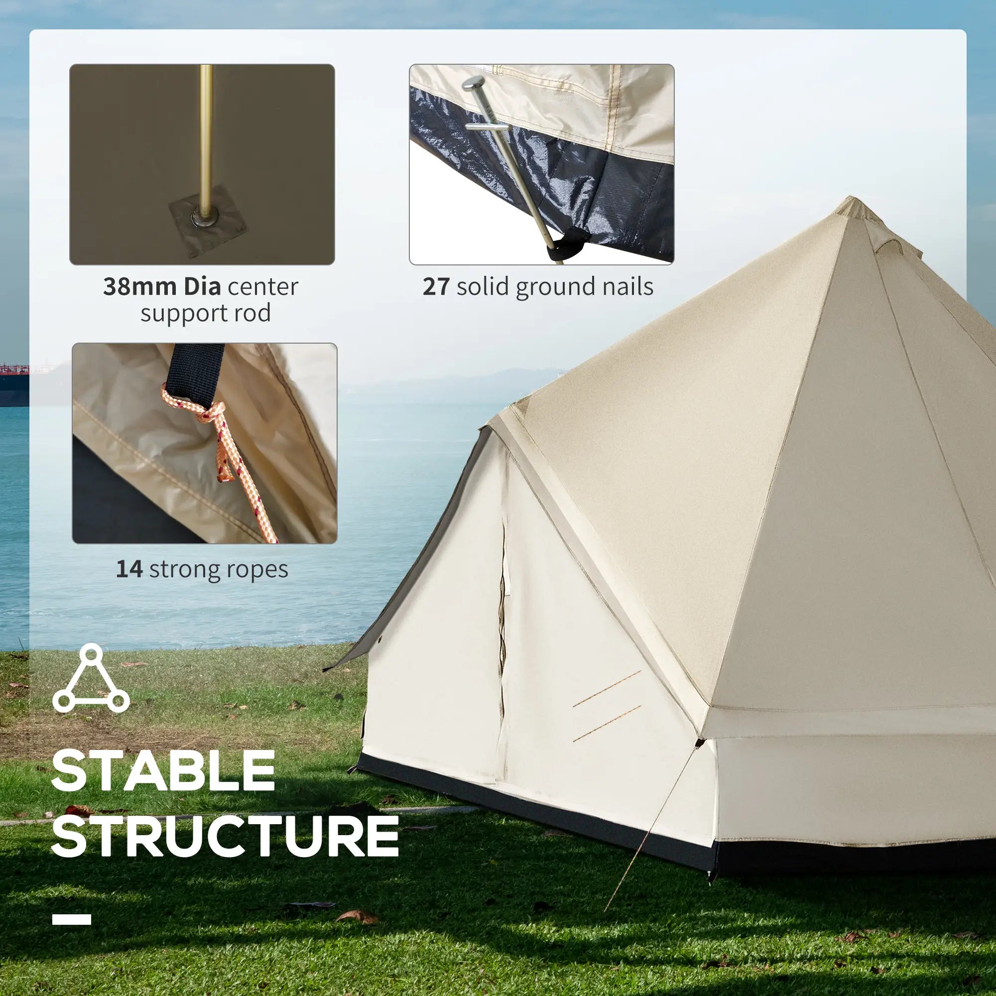 16.4' Large Family Teepee Tent, Canvas Camp Shelter, Beige Camping Tents at Gallery Canada
