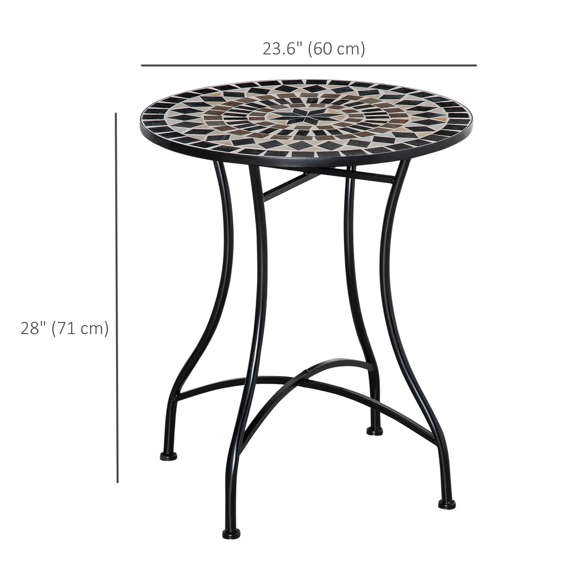 Round Mosaic Patio Table, Metal Frame, Outdoor Garden Furniture, Black Patio Side Tables at Gallery Canada