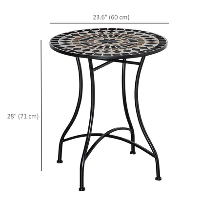 Round Mosaic Patio Table, Metal Frame, Outdoor Garden Furniture, Black Patio Side Tables at Gallery Canada