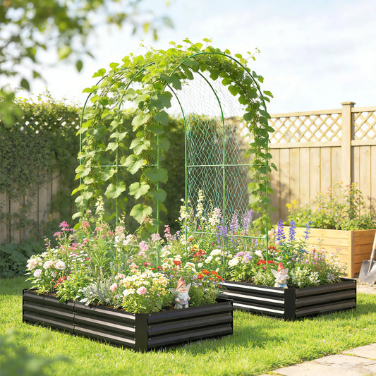 Metal Raised Garden Bed With Trellis, Galvanized Garden Kit, Black Galvanized Planter Boxes Black at Gallery Canada