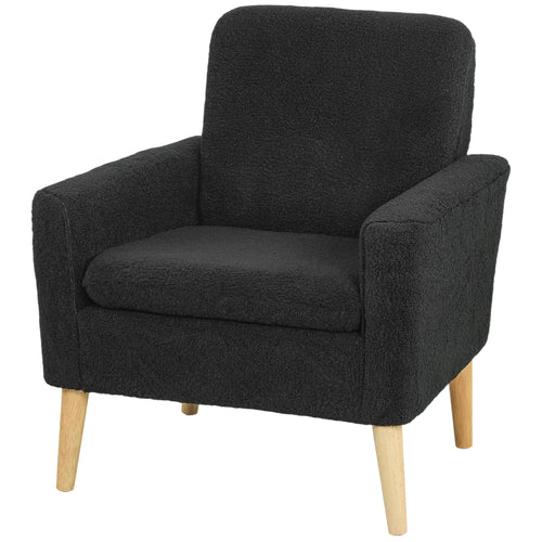 Modern Fabric Accent Chair, Upholstered Armchair with Wood Legs, Black