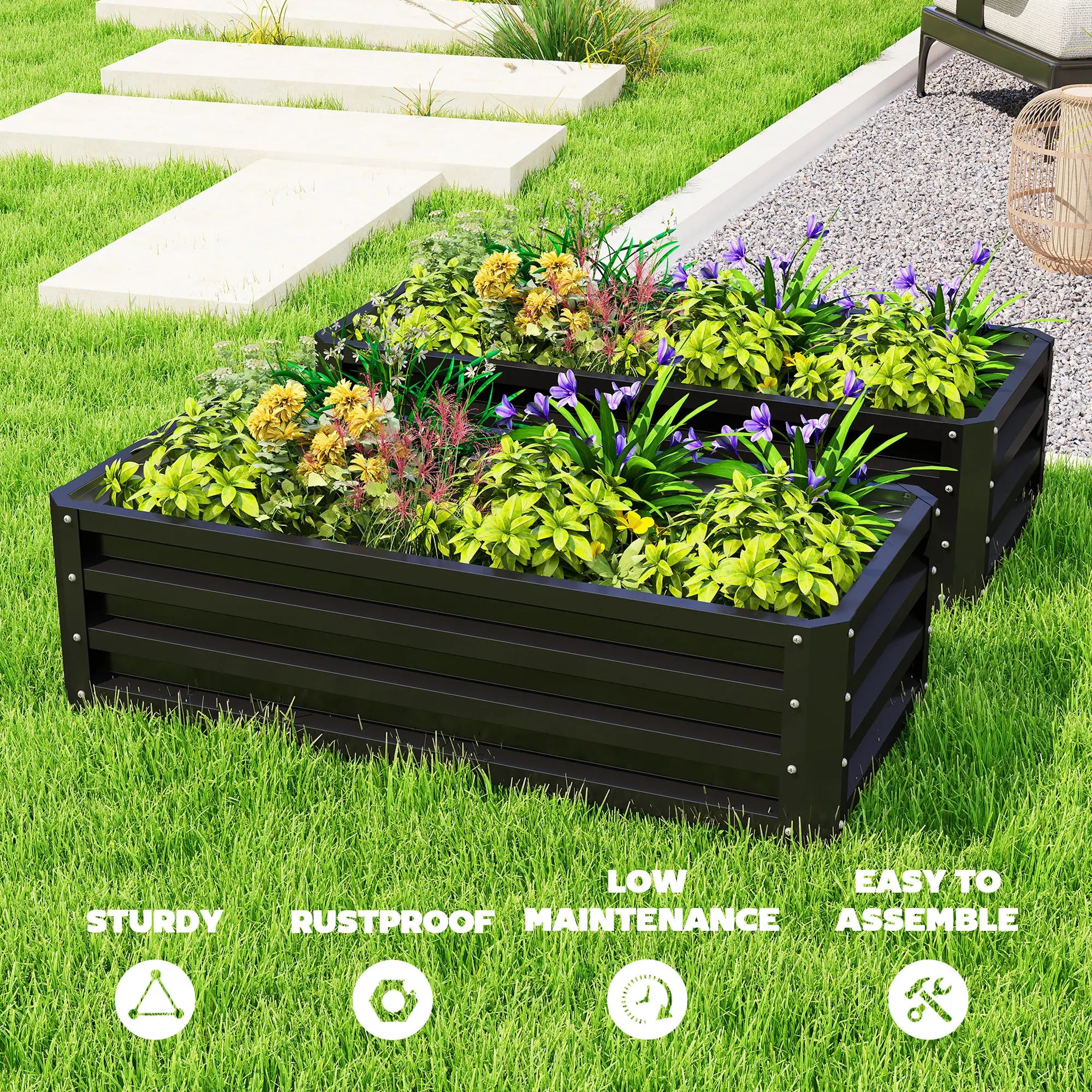 Galvanized Raised Garden Beds, Outdoor Planter Box, Set Of 2, Black Galvanized Planter Boxes at Gallery Canada