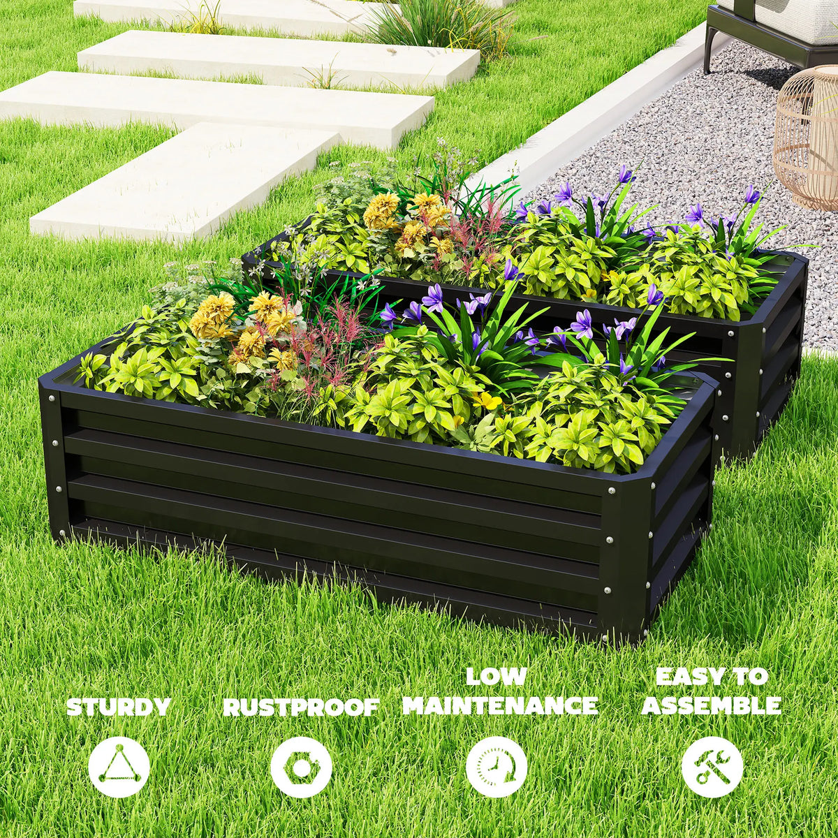 Galvanized Raised Garden Beds, Outdoor Planter Box, Set Of 2, Black Galvanized Planter Boxes at Gallery Canada