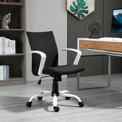 Linen Mid Back Office Chair, Tilt Swivel Computer Chair, Black