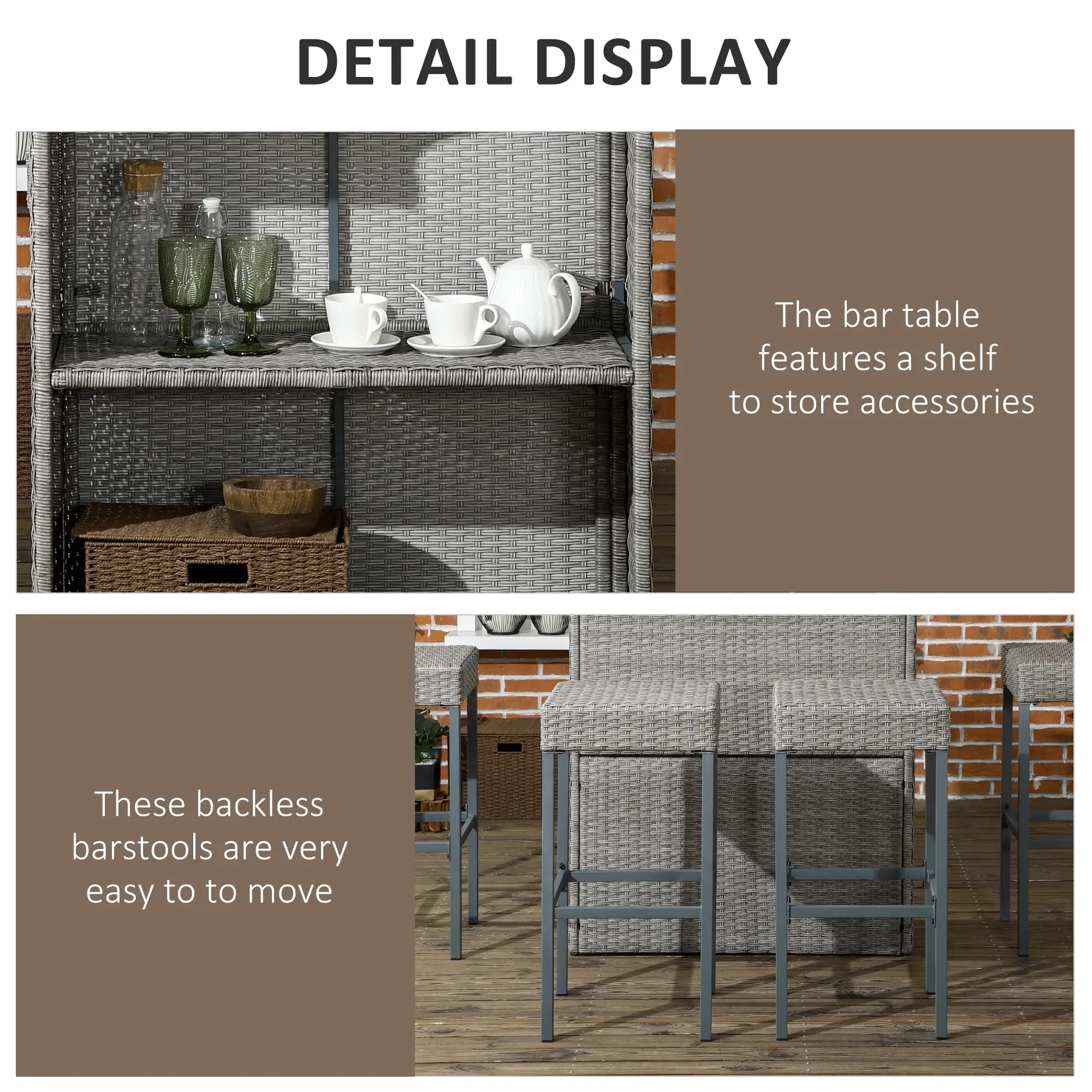 5 Pcs Patio Bar Set, Outdoor PE Rattan Wicker, 4 Chairs, Grey Bistro Sets at Gallery Canada