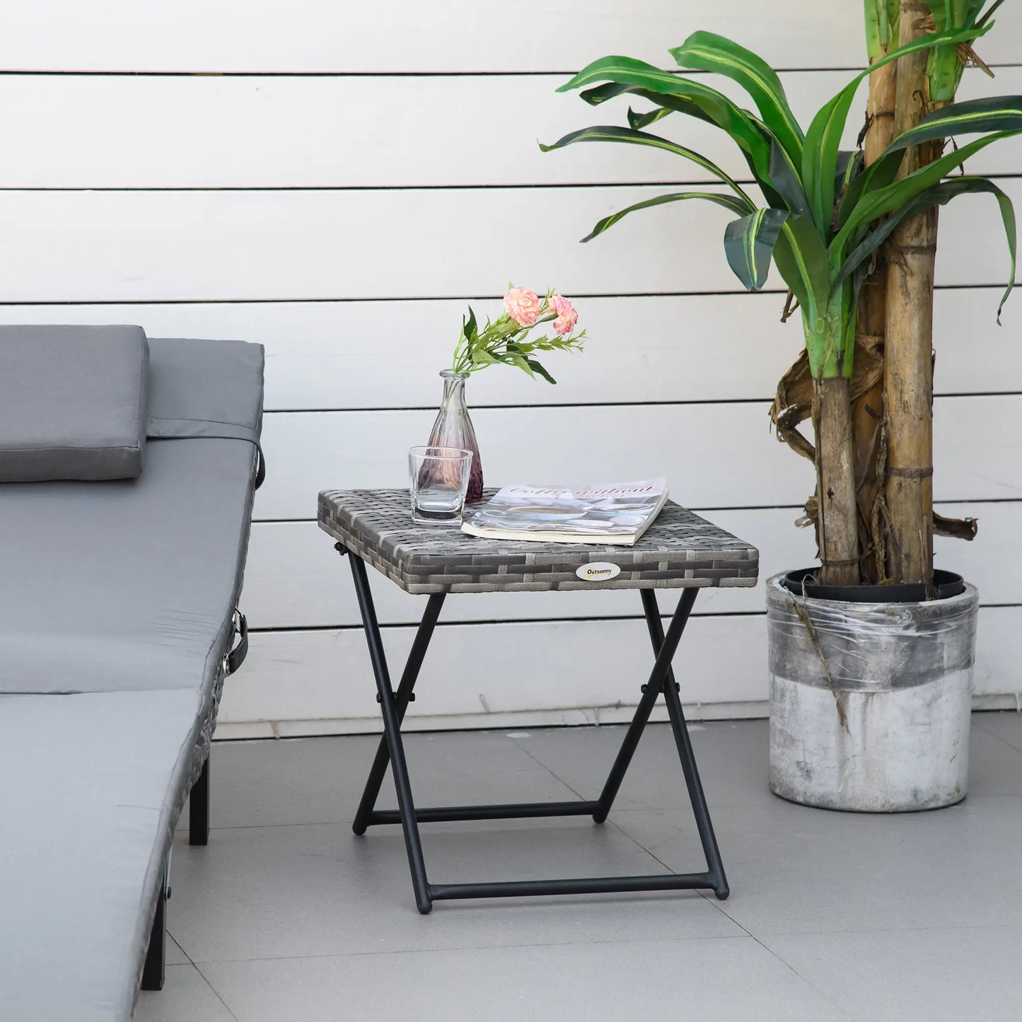Rattan Coffee Table, Folding Outdoor Side Table, 15.75"x15.75"x15.75", Grey Coffee Tables at Gallery Canada
