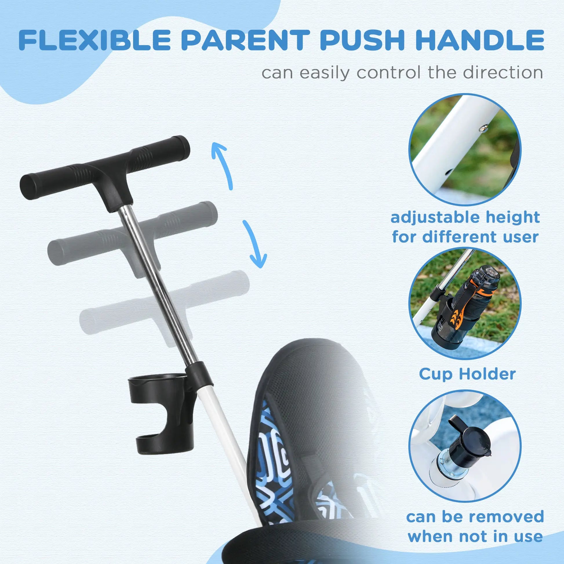 6 in 1 Kids Tricycle, Removable Handlebar, Canopy, Blue Tricycles for Kids at Gallery Canada