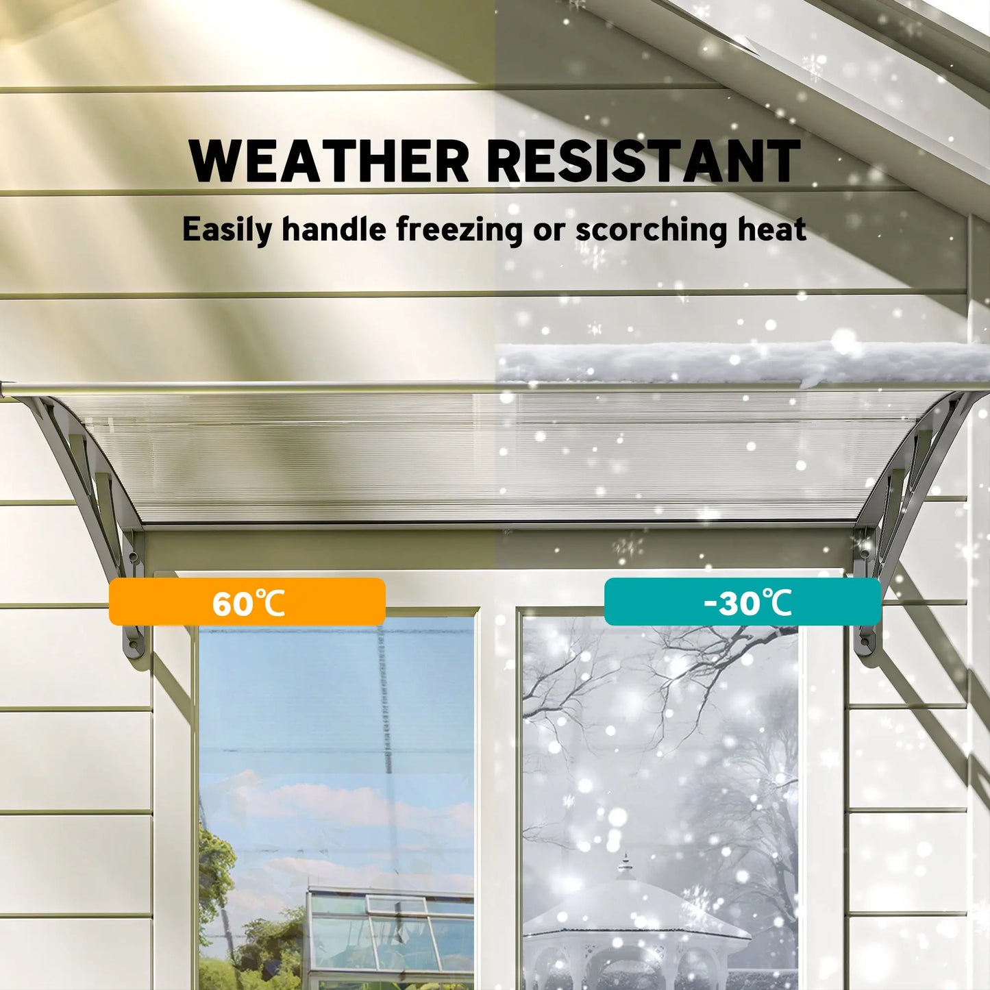 Window Awning Door Canopy, Polycarbonate Patio Cover, 43.3" x 23.6", Clear