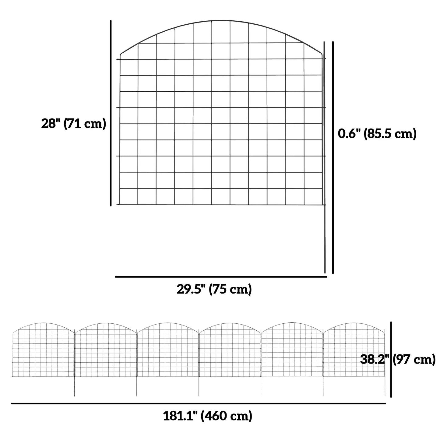 Metal Garden Fence Set Of 6, 181.1" X 38.2", Black Garden Fences at Gallery Canada