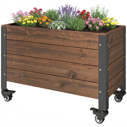 Raised Garden Bed With Wheels, Drainage Holes, Planter Box With Liner Wooden Planter Boxes Dark Brown at Gallery Canada