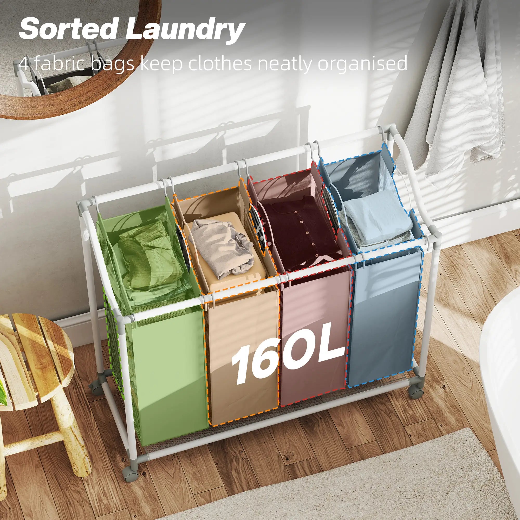 160L Laundry Hamper with Wheels, 4 Removable Bags, Grey Bath Accessories at Gallery Canada