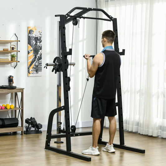 Power Cage with Squat Rack, Cable Pulley System, Pull Up Stand Power Towers Black at Gallery Canada