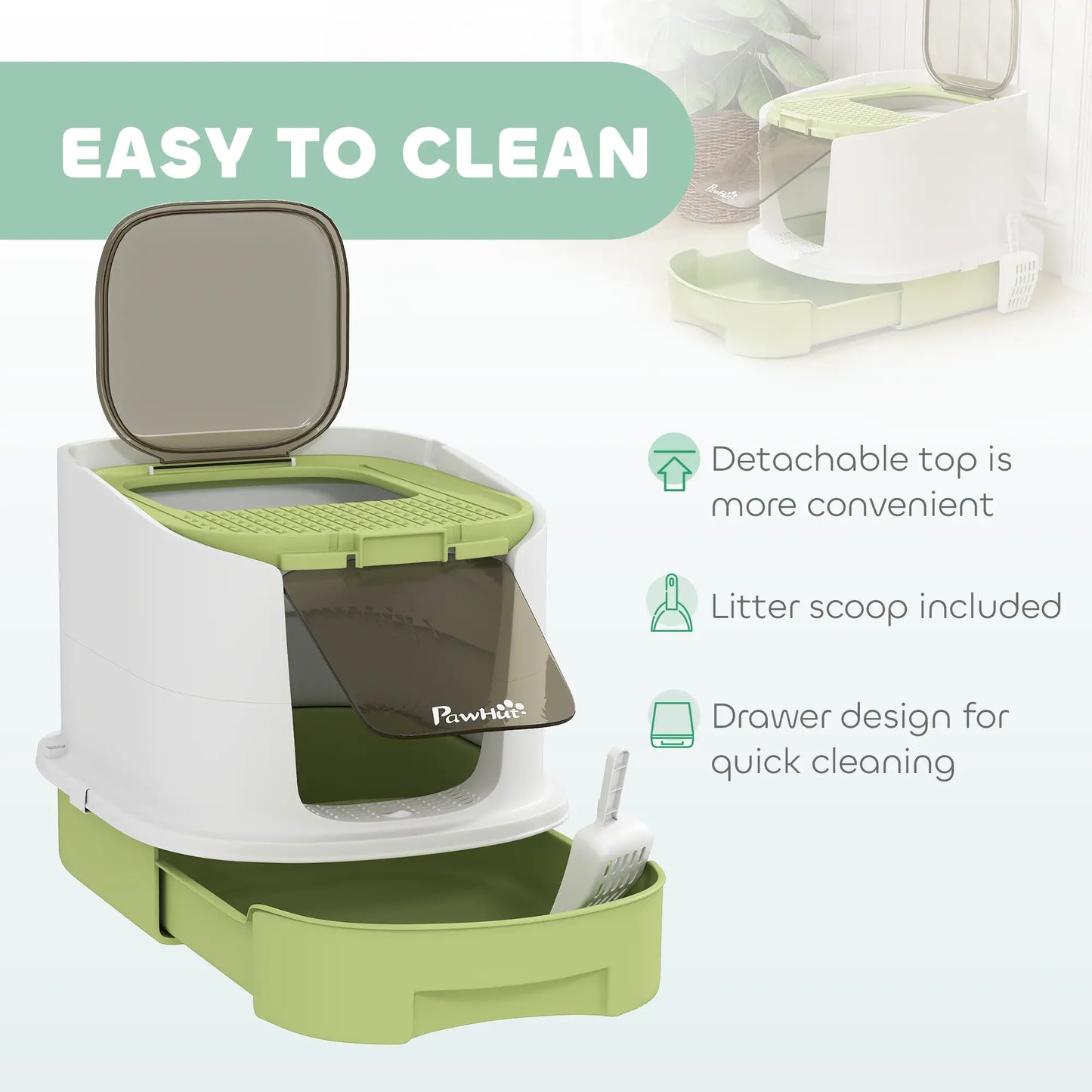 Enclosed Cat Litter Box With Lid, Scoop, Top Entry, Deodorization Bags, Drawer Type, Green Cat Litter Box Enclosures at Gallery Canada