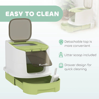 Enclosed Cat Litter Box With Lid, Scoop, Top Entry, Deodorization Bags, Drawer Type, Green Cat Litter Box Enclosures at Gallery Canada