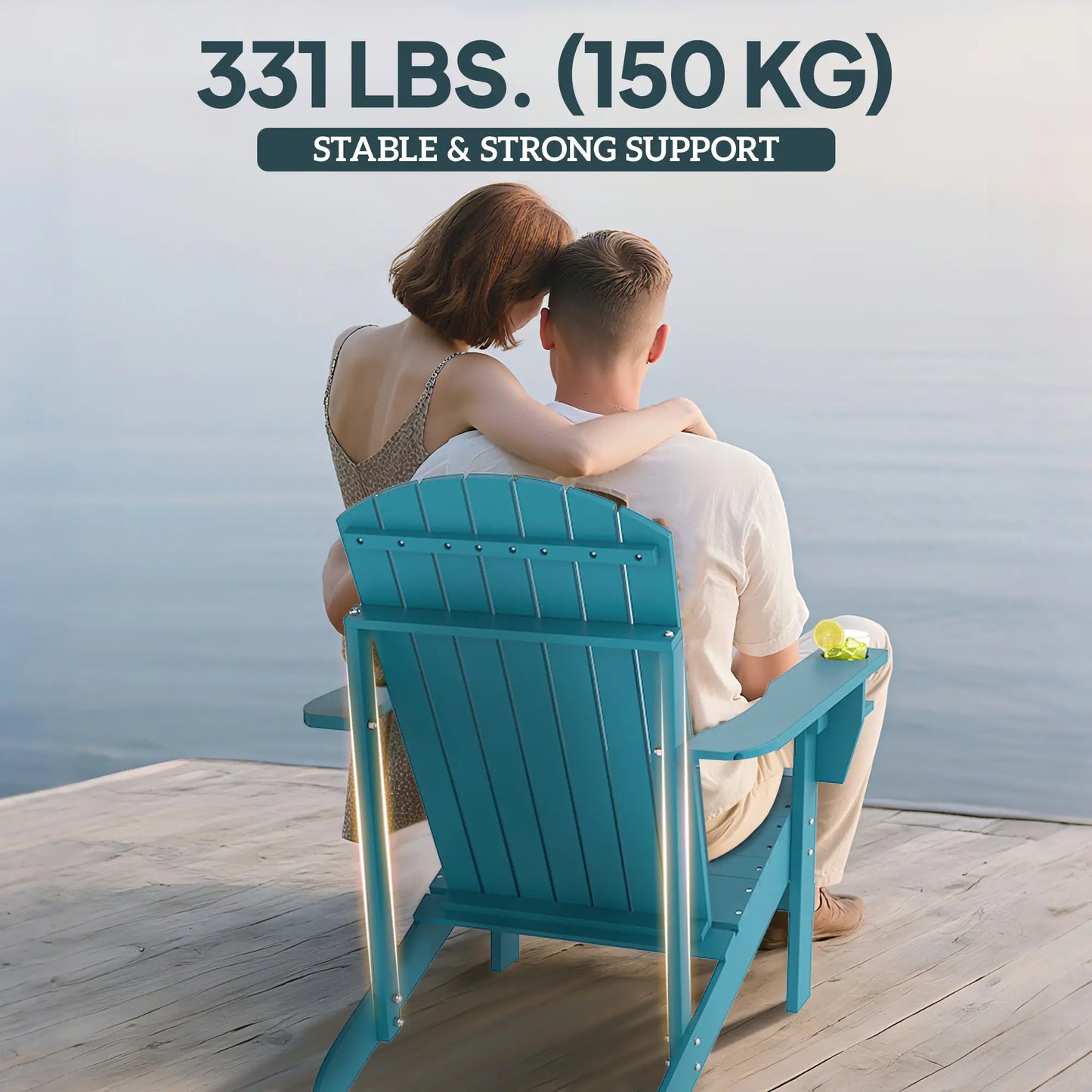 Classic Adirondack Chair, Garden Deck Chair with Cup Holder, Turquoise Patio Chairs at Gallery Canada