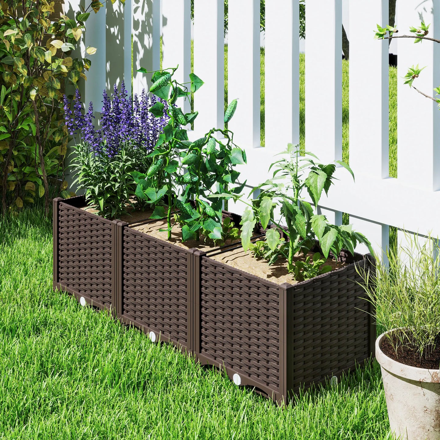 Plastic Raised Garden Bed, Outdoor Planter Box, 47.2" x 15.7" x 14.6", Brown Raised Garden Beds at Gallery Canada