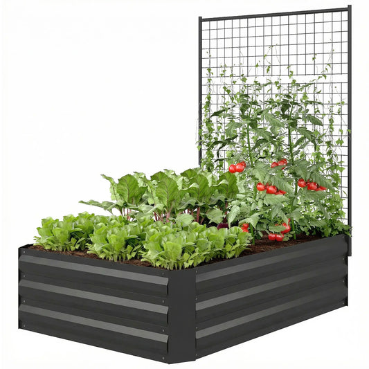 Galvanized Raised Garden Bed With Trellis, Open Bottom Planter Box, Black Galvanized Planter Boxes Black at Gallery Canada