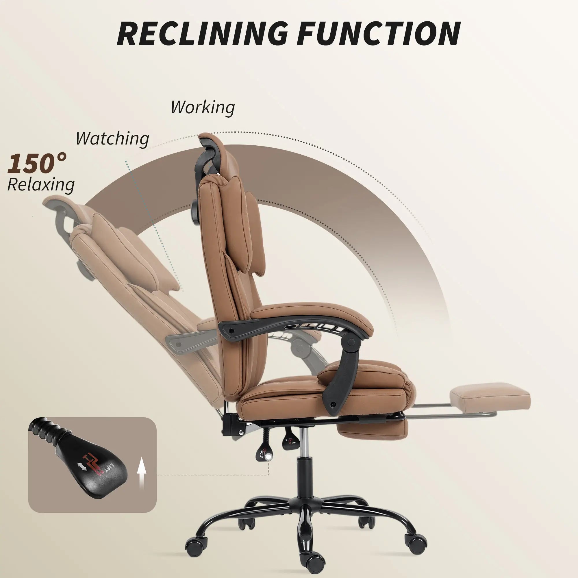 Reclining Office Chair, Executive Desk Chair, Headrest, Footrest, Brown Executive & Manager Chairs at Gallery Canada