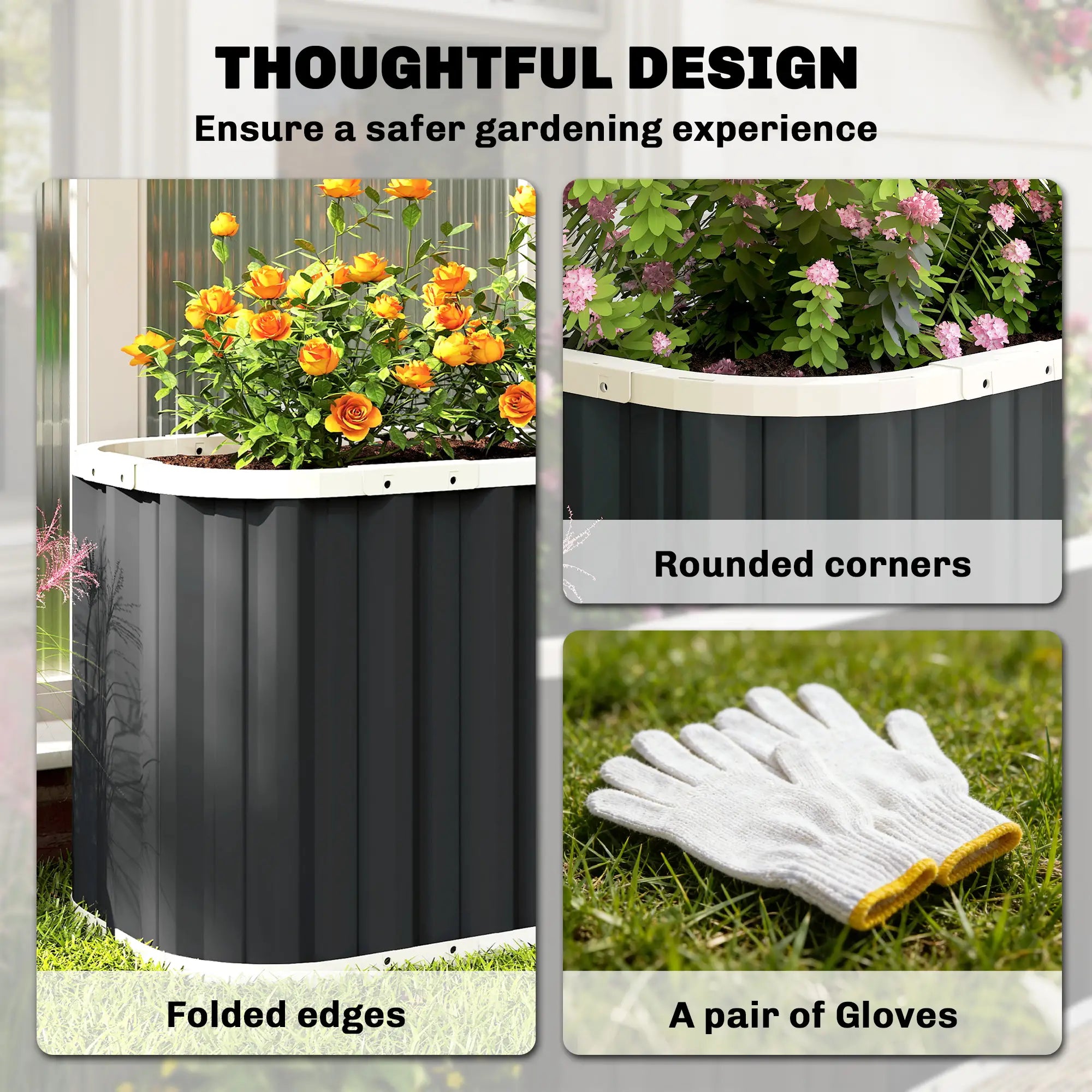 Galvanized Raised Garden Bed, Deep Rot Planter Box, 5' x 2' x 2', Dark Grey Galvanized Planter Boxes at Gallery Canada