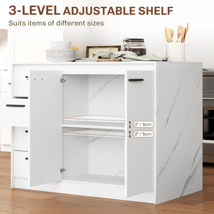 Kitchen Island, Storage Cabinet, 4 Drawers, Adjustable Shelf, Faux Marble, White Kitchen Islands & Kitchen Carts at Gallery Canada