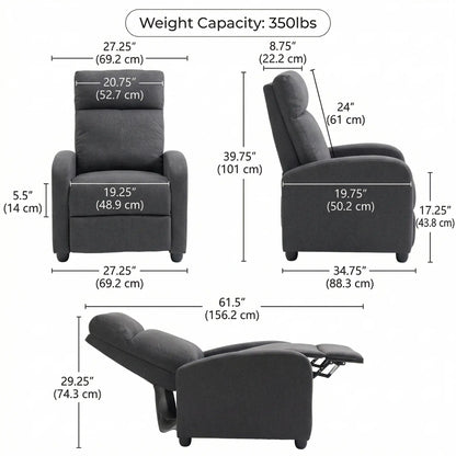 Manual Fabric Recliner Chair, Home Theater Seating, Dark Grey Single Sofas at Gallery Canada