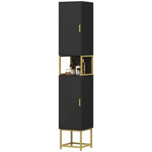 Tall Bathroom Storage Cabinet, Narrow with Adjustable Shelf, Black