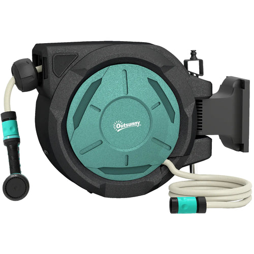1/2 in x 65ft Wall Mounted Garden Hose Reel, Auto Rewind, Blue