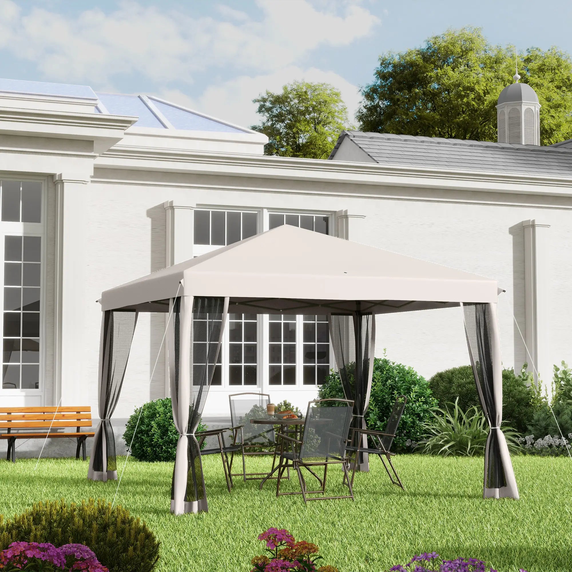 10' x 10' Pop Up Canopy Tent, Removable Mesh Sidewall, Carry Bag, Beige Pop Up Canopies at Gallery Canada