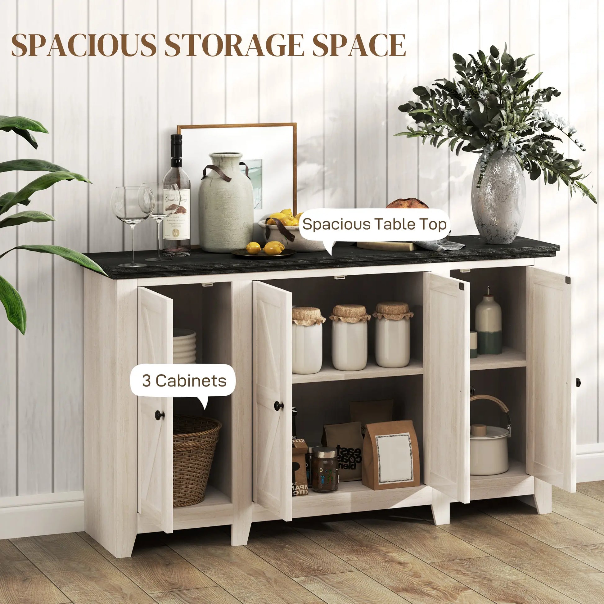 Rustic Sideboard, Buffet Cabinet, Adjustable Shelves, White Wood Grain, White Storage Cabinets at Gallery Canada