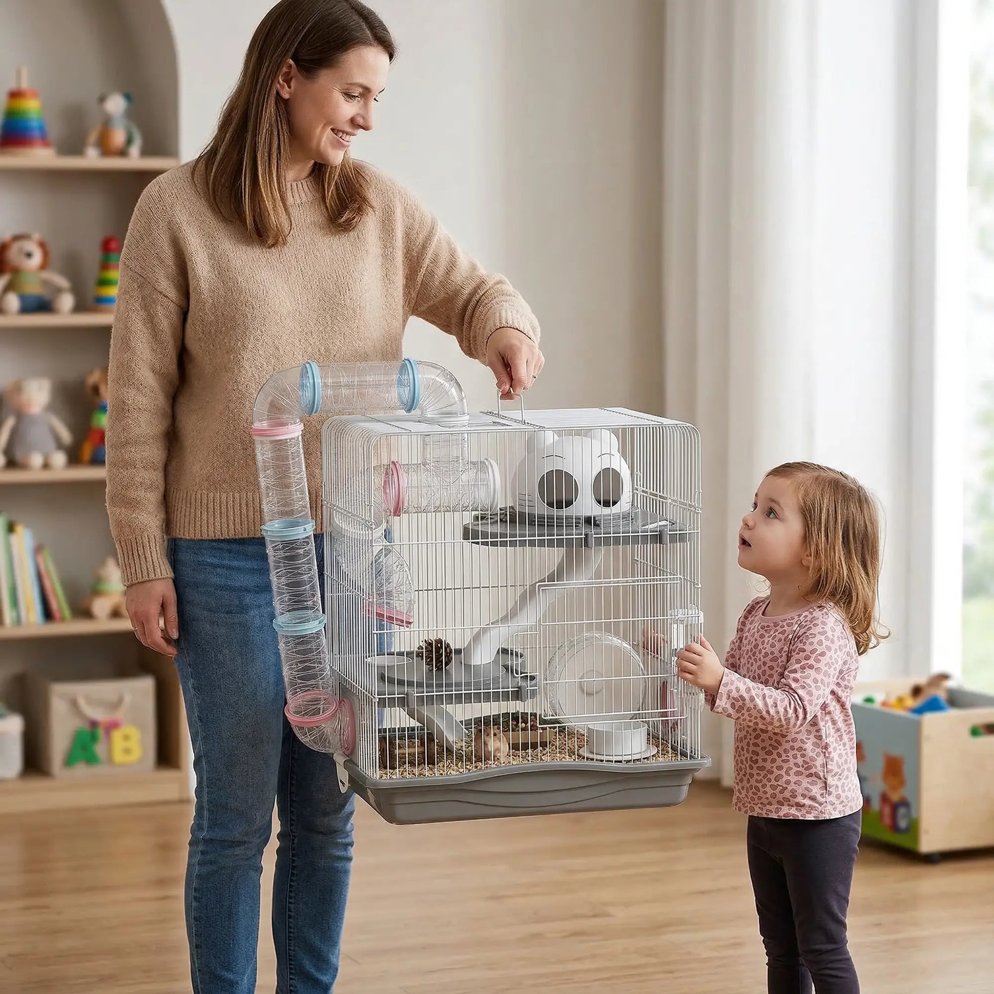 3-Tier Hamster Cage With Exercise Wheels, Grey Hamster Cages at Gallery Canada