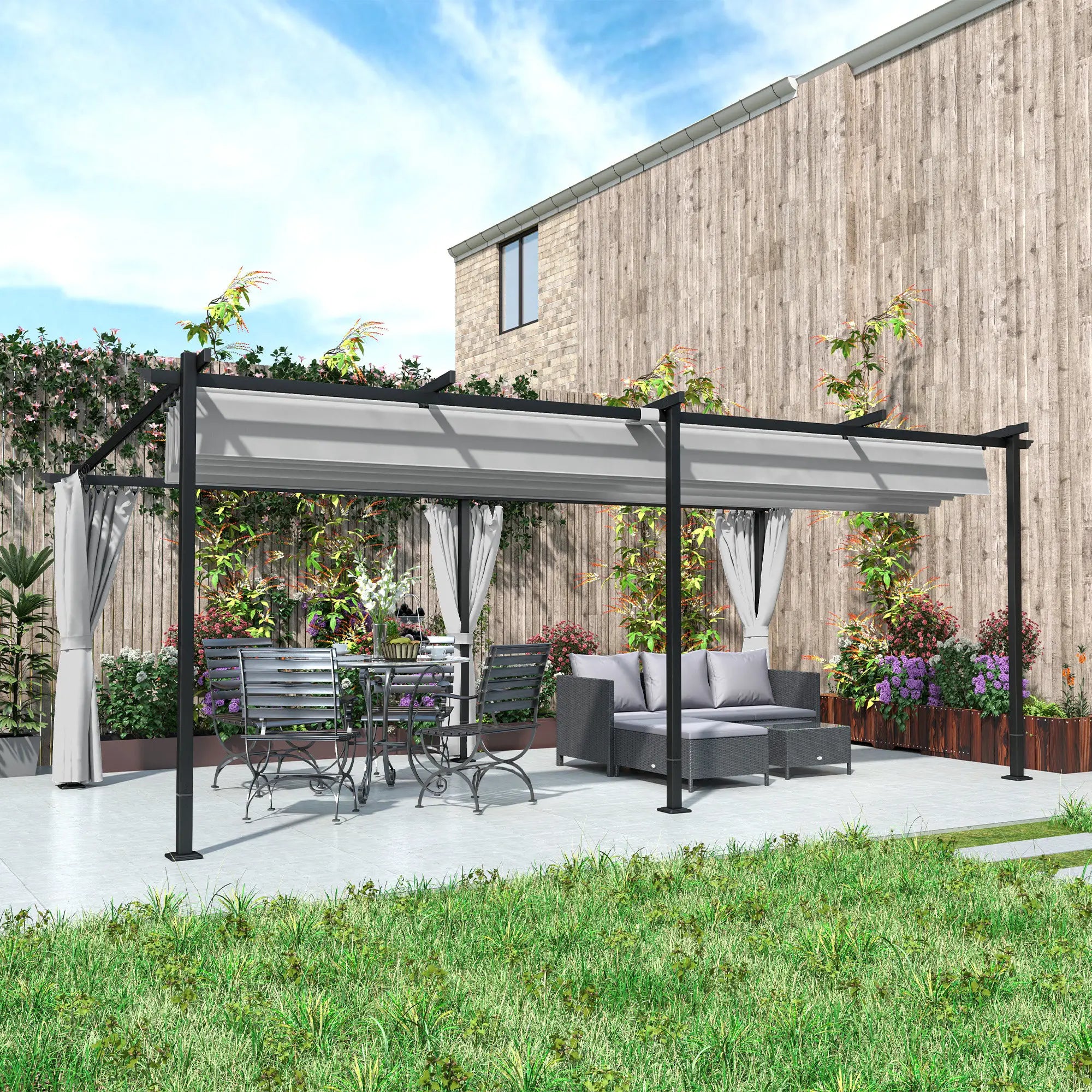 10' x 20' Metal Retractable Pergola Canopy With Sidewalls, Outdoor Gazebo UPF30+ Sun Shade Shelter Pergolas at Gallery Canada