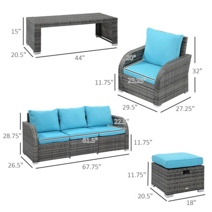 6-Piece Patio Furniture Set, Wicker Sectional Sofa, 2 Recliners, 2 Footstools, Table, Sky Blue Patio Furniture Sets at Gallery Canada