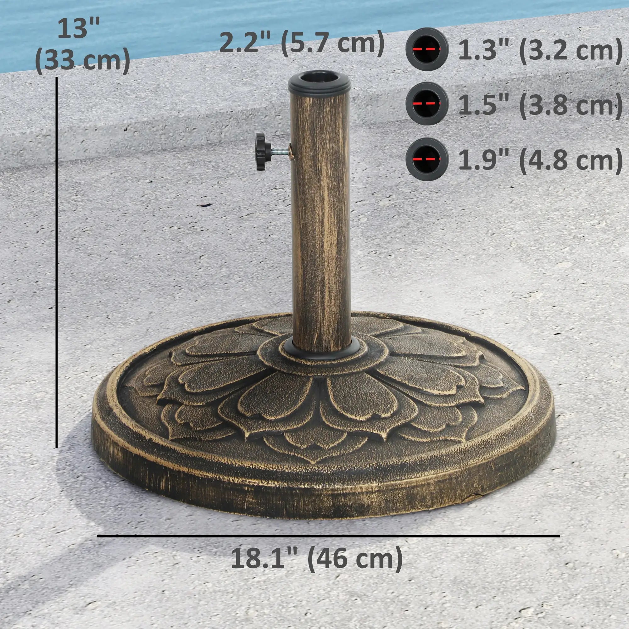 Round Patio Umbrella Base, 26 lbs Resin Stand, Fits 1.3