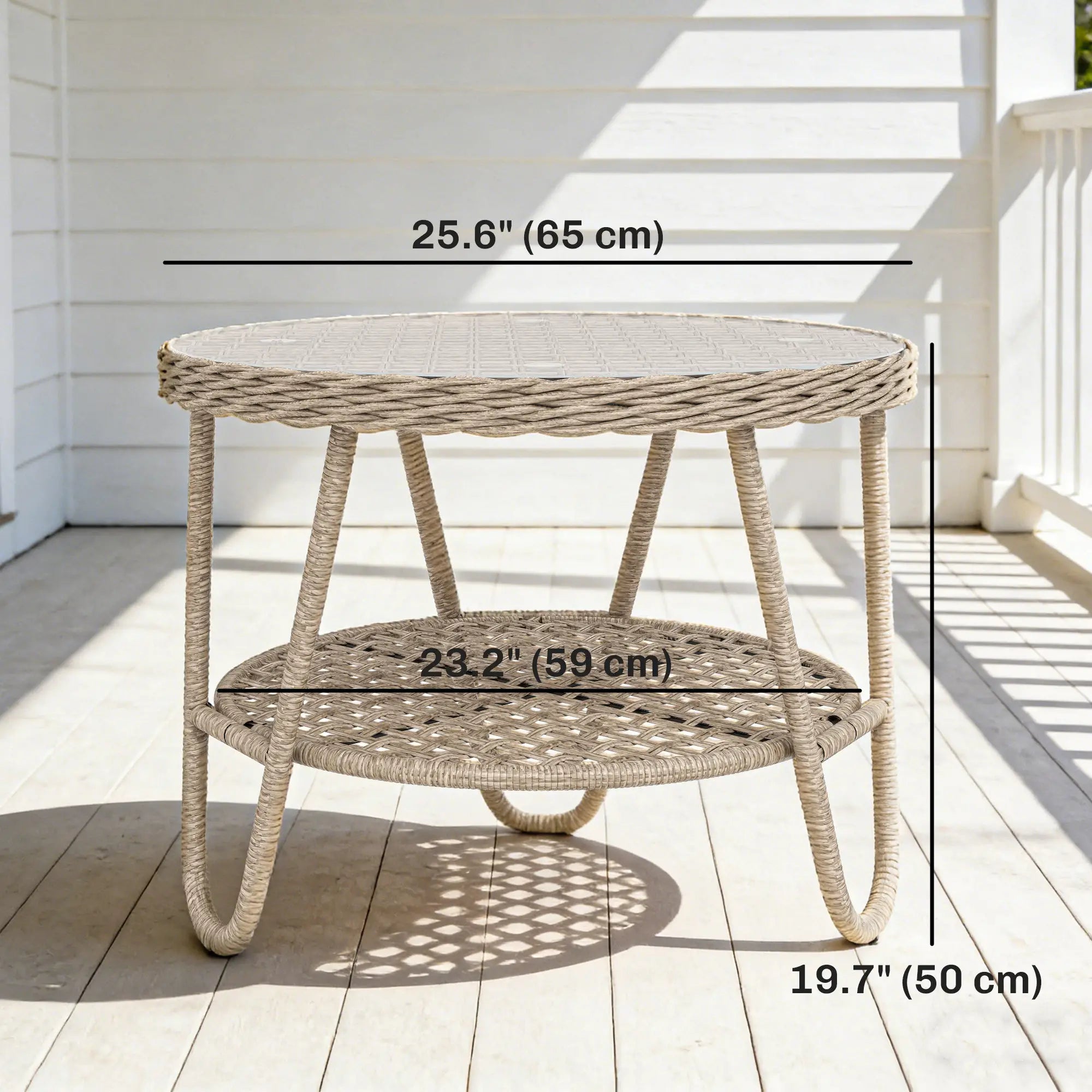 Rattan Outdoor Coffee Table, 2-Tier Small Garden Side Table, Tempered Glass Top Patio Side Tables at Gallery Canada