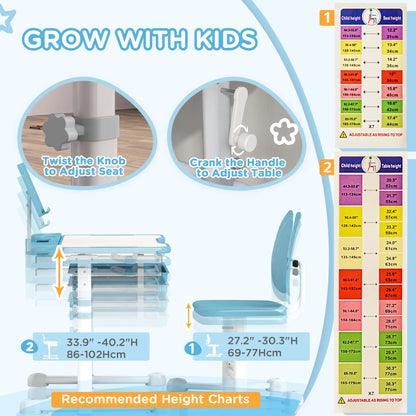 Adjustable Kids Desk and Chair Set, Tilt Desktop, Large Board, Drawer, Blue Kids Desk Sets at Gallery Canada