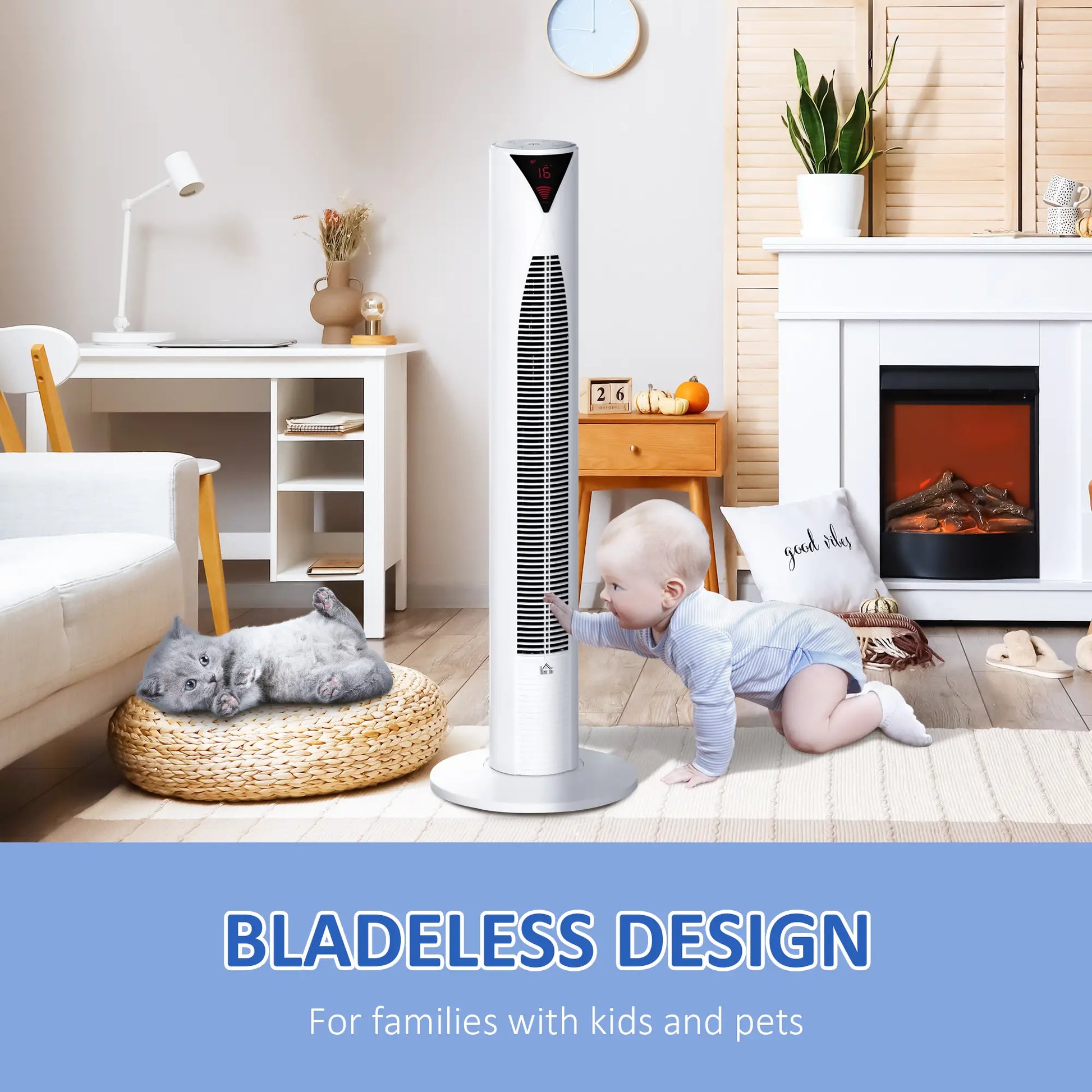 Freestanding Tower Fan, 3 Speed, 12h Timer, Oscillating, LED Panel, Remote, White Tower Fans at Gallery Canada