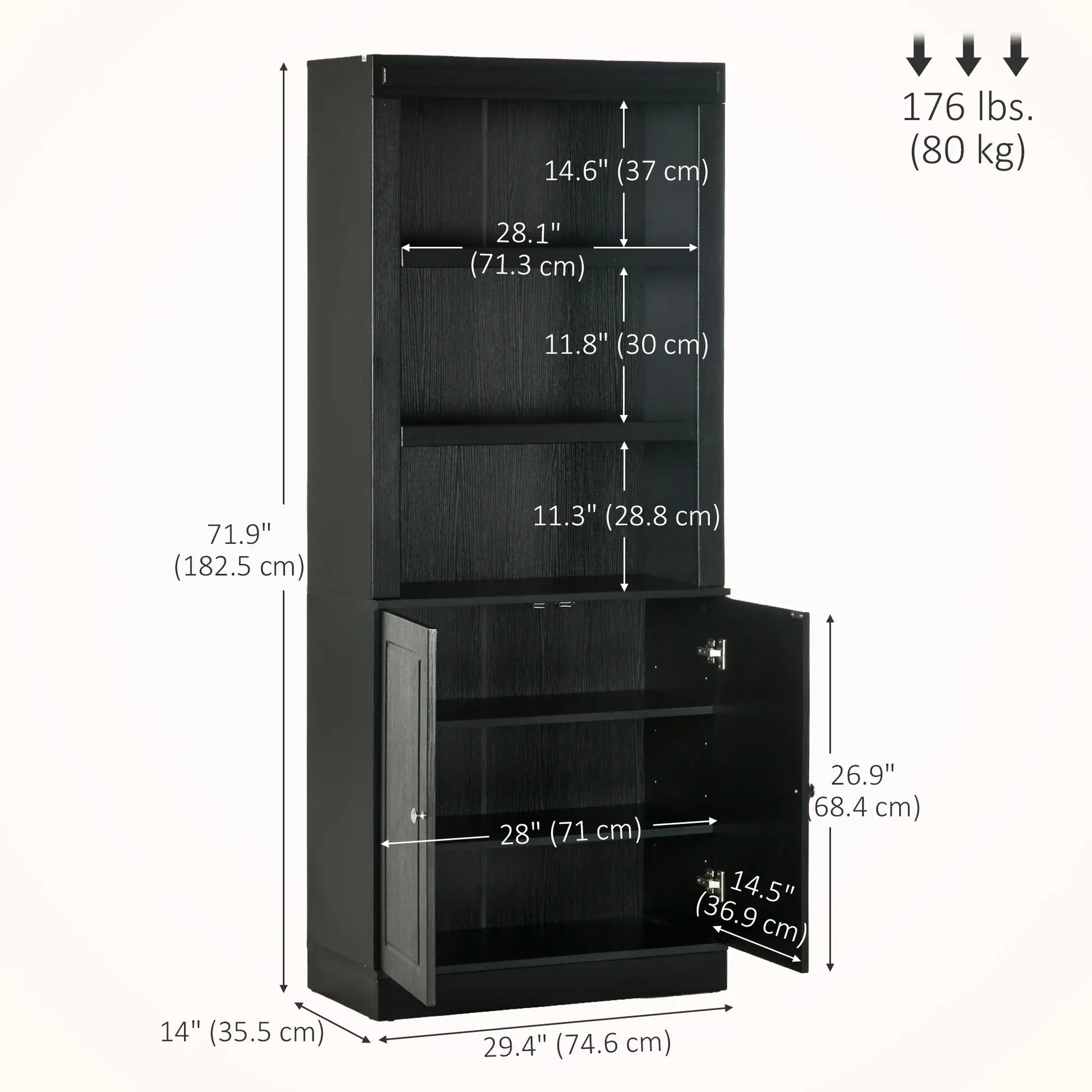 72" Kitchen Buffet with Hutch, Freestanding Cupboard, Pantry, Wood Grain, Black Kitchen Pantry Cabinets at Gallery Canada