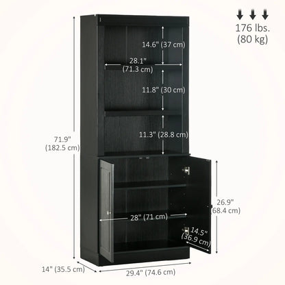 72" Kitchen Buffet with Hutch, Freestanding Cupboard, Pantry, Wood Grain, Black Kitchen Pantry Cabinets at Gallery Canada