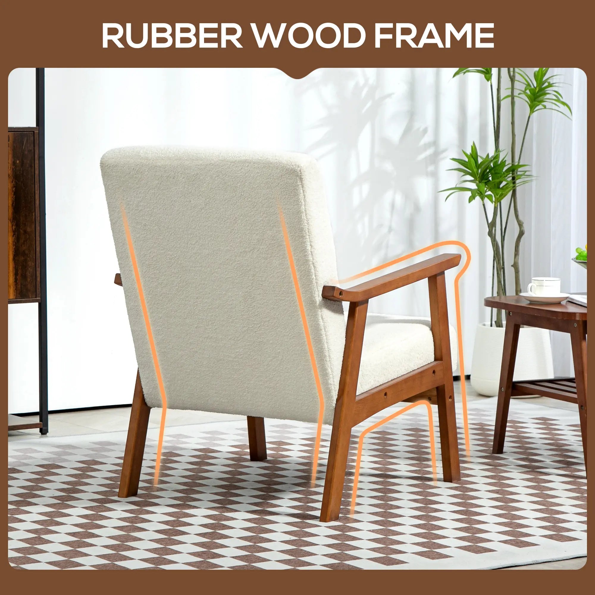 Living Room Chair Boucle Accent Chair for Bedroom with Wide Seat and Thick Padding, White Accent Chairs at Gallery Canada