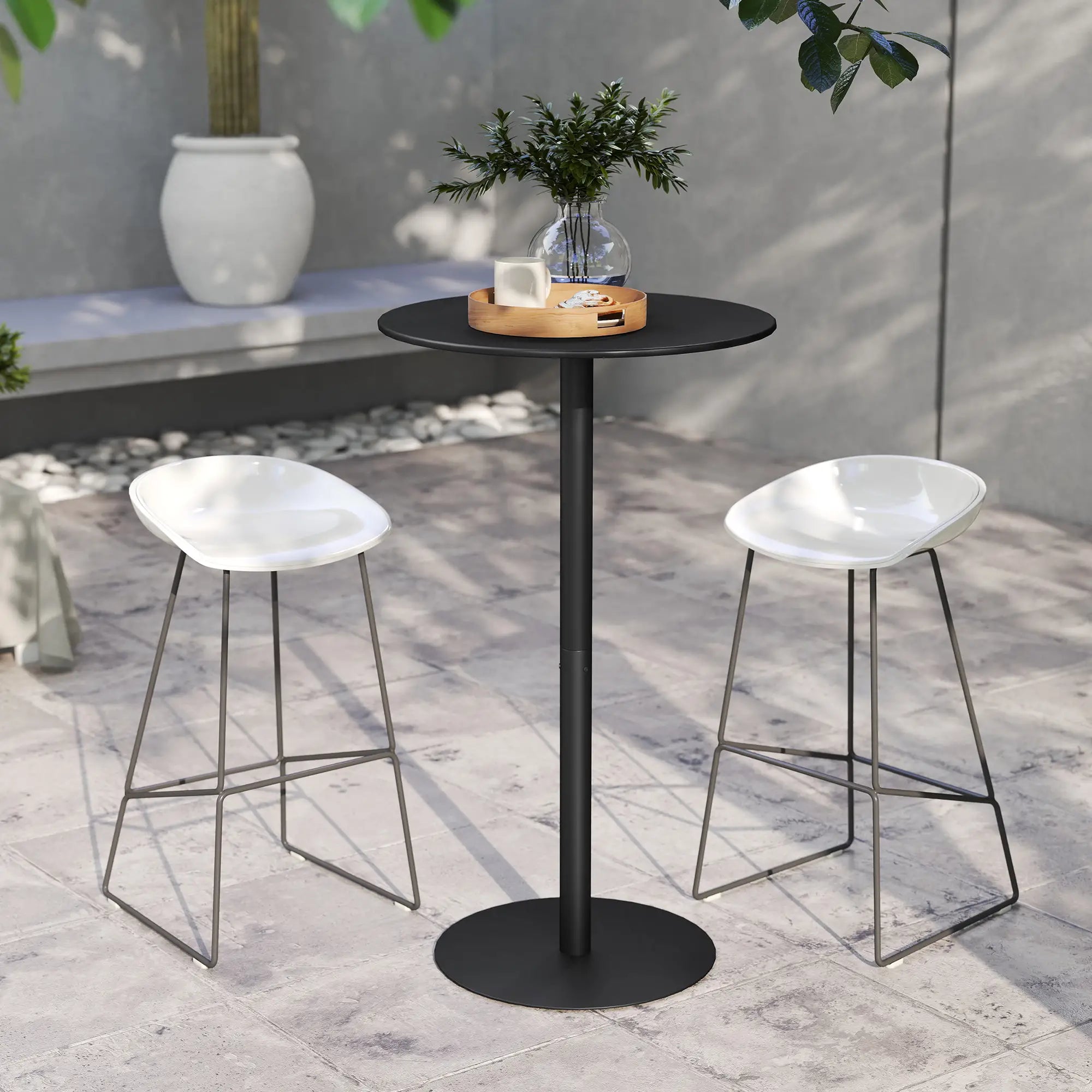 Round Bar Table for 2, Steel Frame, Easy Assembly, Black Bar Tables at Gallery Canada