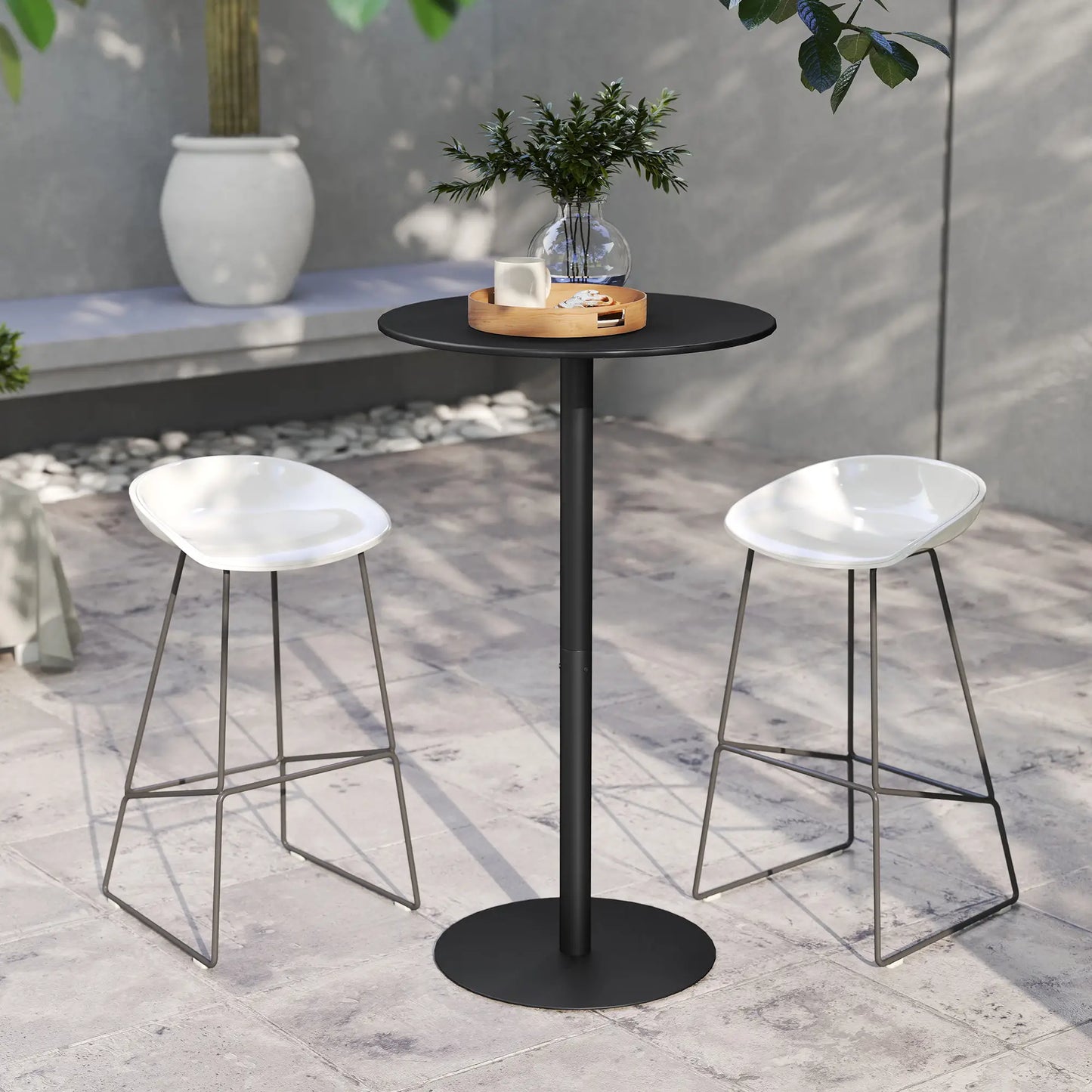 Round Bar Table for 2, Steel Frame, Easy Assembly, Black Bar Tables at Gallery Canada