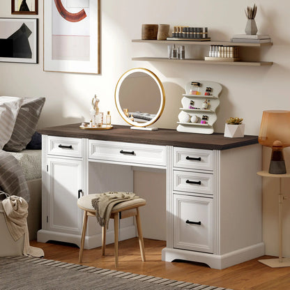 58 Inch Home Office Desk, Farmhouse Executive Desk with Drawers, White Computer Desks at Gallery Canada