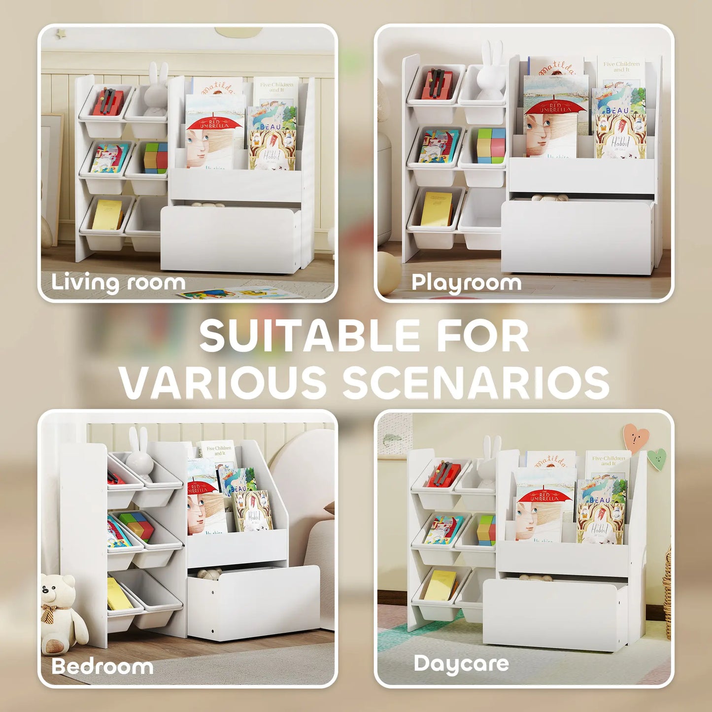 Kids Bookshelf Toy Storage, 3 Tier Bookcase 6 Removable Bins, White Baby & Kids Storage at Gallery Canada