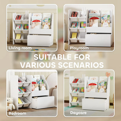 Kids Bookshelf Toy Storage, 3 Tier Bookcase 6 Removable Bins, White Baby & Kids Storage at Gallery Canada