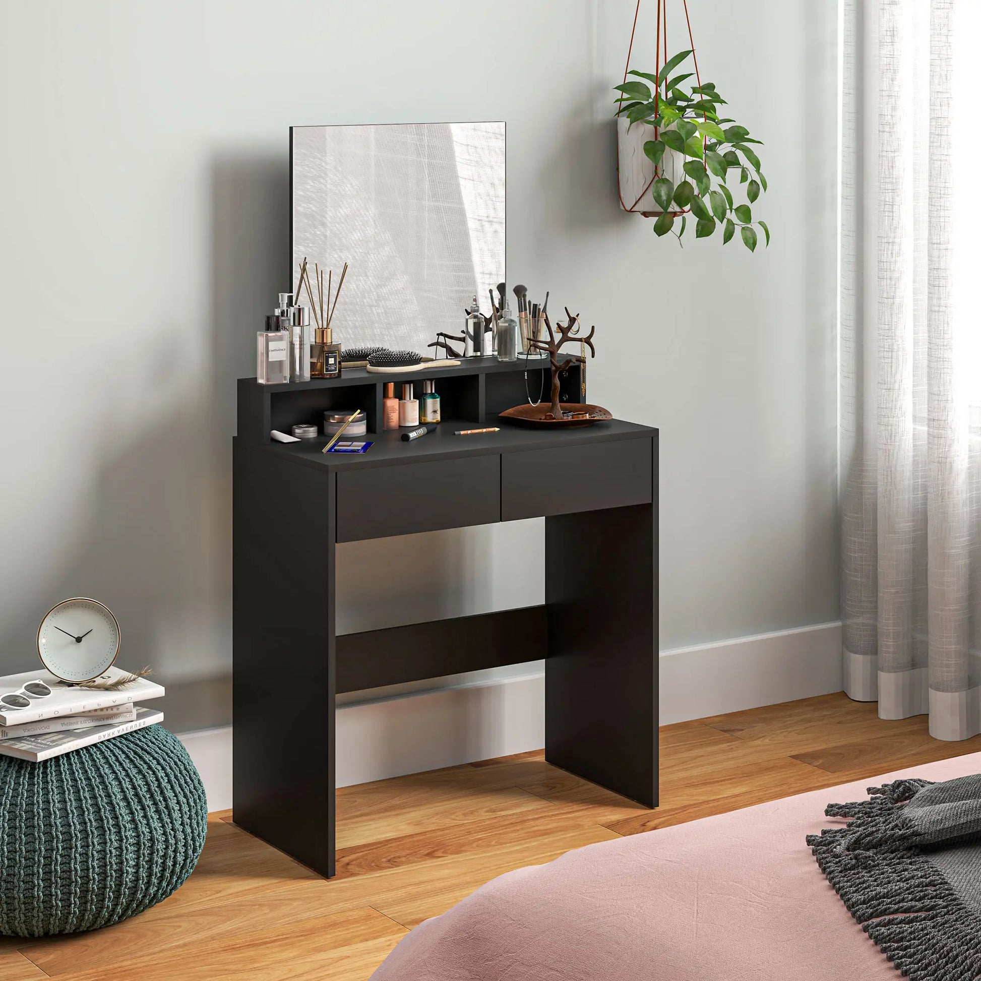 Modern Makeup Vanity Desk with Mirror, Drawers, Black Dressing & Vanity Tables at Gallery Canada