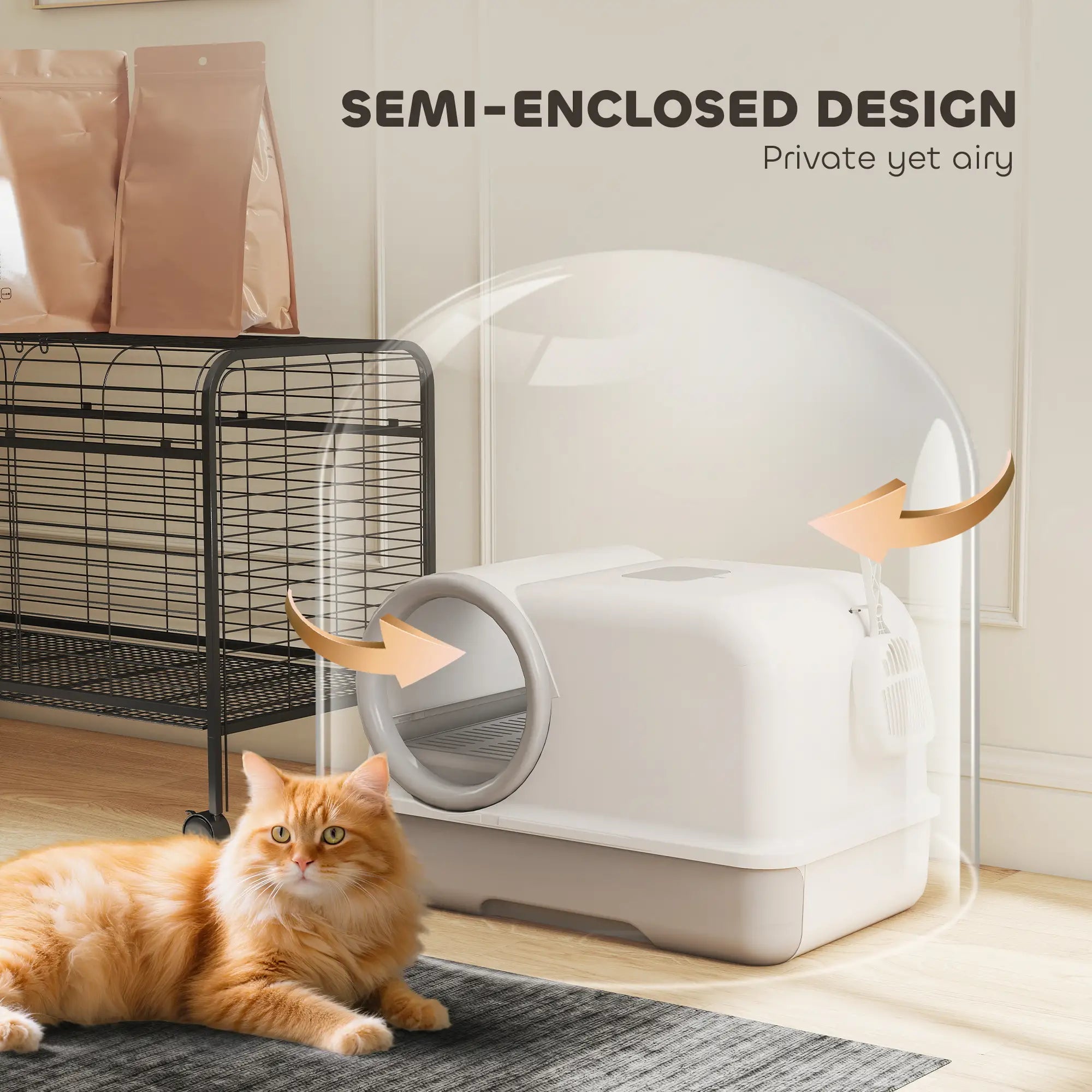 Hooded Cat Litter Box, Easy Clean Drawer, Odor Control, White Grey Cat Litter Box Enclosures at Gallery Canada