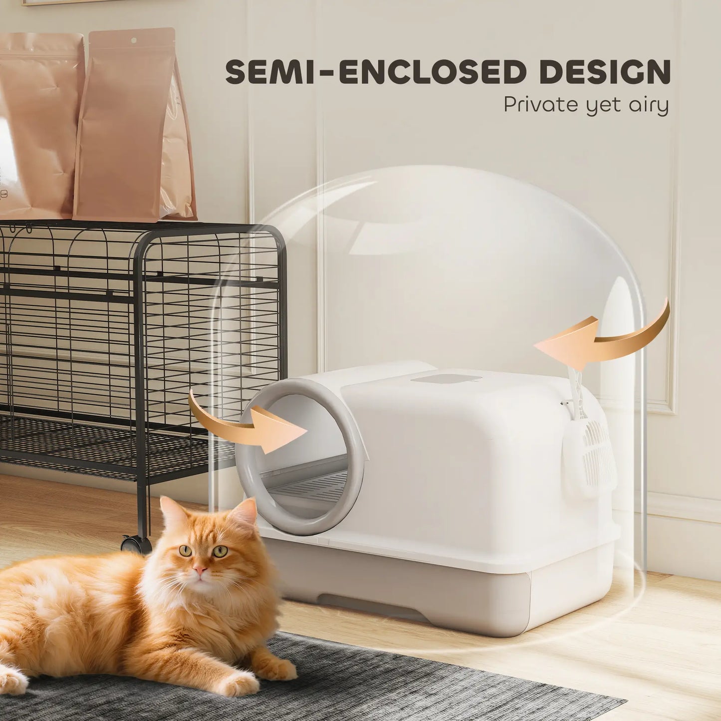 Hooded Cat Litter Box, Easy Clean Drawer, Odor Control, White Grey Cat Litter Box Enclosures at Gallery Canada