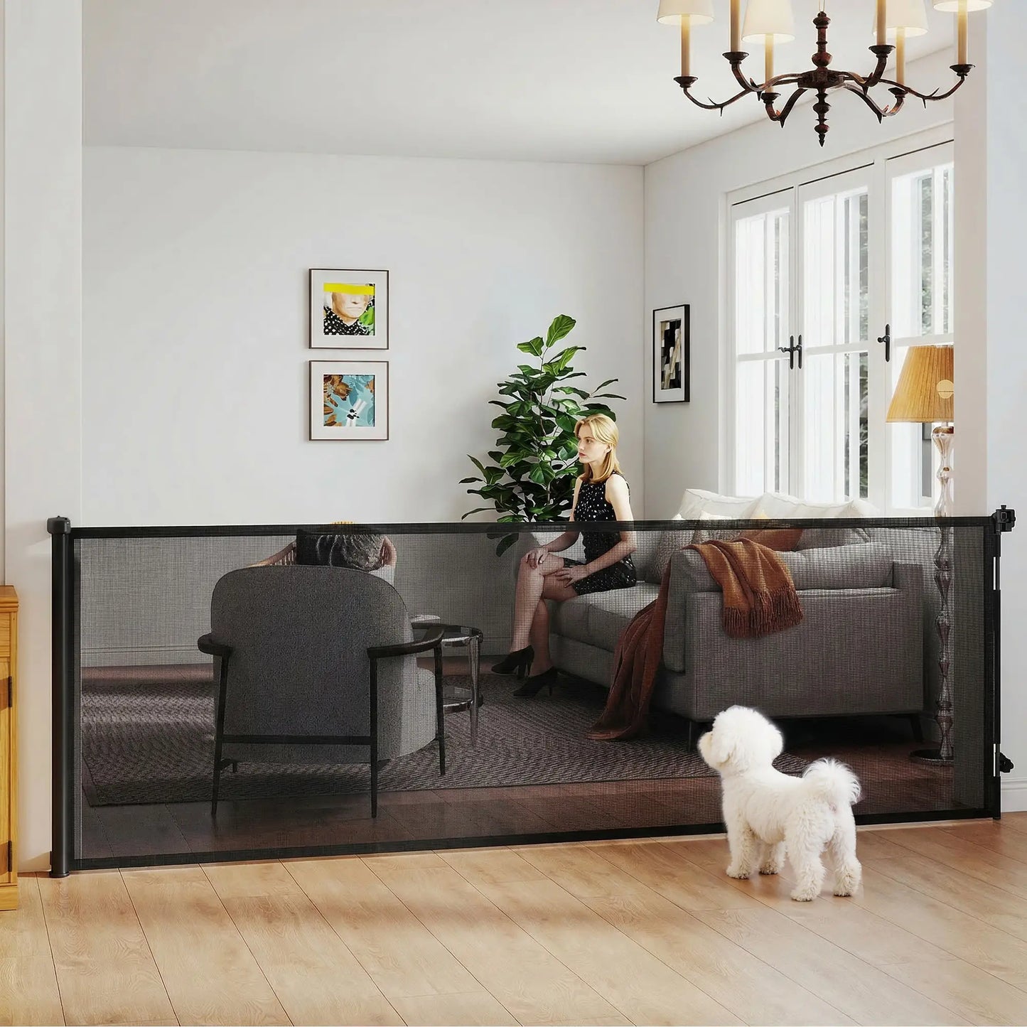 Retractable Dog Gate, 41" Tall, 122" Wide Mesh Pet Gate for Stairs Pet Gates at Gallery Canada